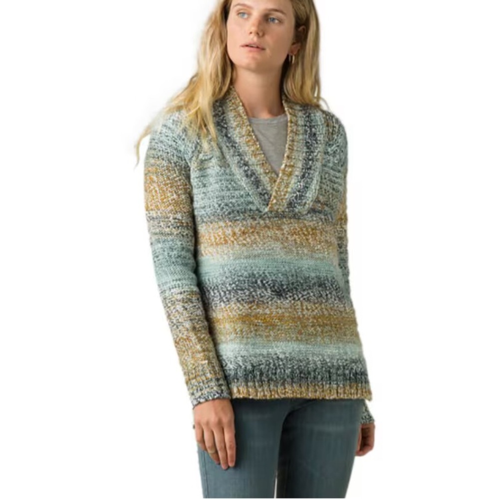 Prana Claus Wool Blend Sweater V-neck XL Camping Cozy Cabin Outdoor Nature Relax